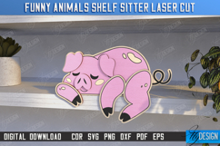 Funny Pig Shelf Sitters Laser Cut | Wooden Animals Figurine Product Image 1