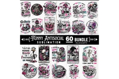 Funny Antisocial skulls sublimation bundle 60 designs PNG Product Image 1