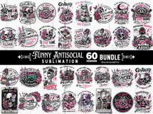 Funny Antisocial skulls sublimation bundle 60 designs PNG Product Image 2