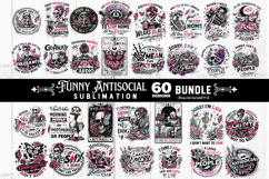 Funny Antisocial skulls sublimation bundle 60 designs PNG Product Image 1
