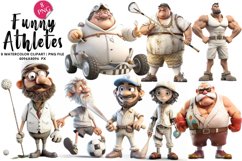 Funny Athletes Watercolor Illustration Bundle, Sports Png Product Image 1