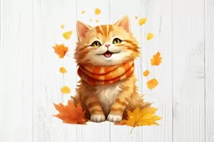 Funny Cat with Leaves PNG Clipart | Autumn Fall Sublimation Product Image 2