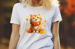 Funny Cat with Leaves PNG Clipart | Autumn Fall Sublimation Product Image 4