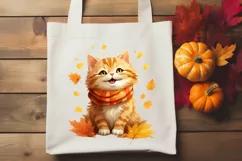 Funny Cat with Leaves PNG Clipart | Autumn Fall Sublimation Product Image 3