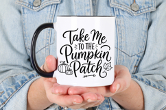 Autumn quote cut file with large sweeping script, slim block lettering and simple black line art inspired by pumpkin patch season.