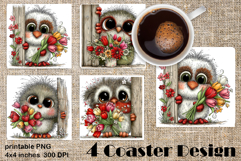 Happy Easter Square Coaster Sublimation. Funny owl Product Image 1