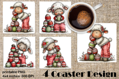 Happy Easter Square Coaster Sublimation. Funny sheep Product Image 1