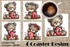 Happy Easter Square Coaster Sublimation. Funny bear Product Image 1