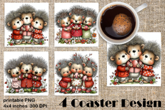 Happy Easter Square Coaster Sublimation. Funny hedgehogs Product Image 1