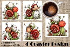 Happy Easter Square Coaster Sublimation. Funny snail Product Image 1