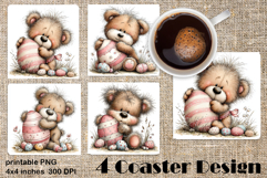 Happy Easter Square Coaster Sublimation. Funny bear Product Image 1