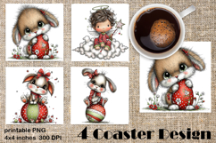 Happy Easter Square Coaster Sublimation. Funny bunny Product Image 1