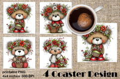 Happy Easter Square Coaster Sublimation. Funny bear Product Image 1
