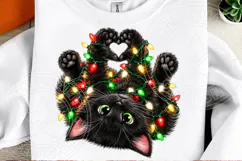 Funny Black Cat Christmas Lights PNG Product Image 2