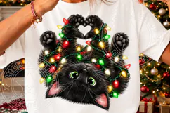 Funny Black Cat Christmas Lights PNG Product Image 3