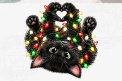 Funny Black Cat Christmas Lights PNG Product Image 5