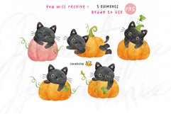 funny black cat in Pumpkin watercolor clipart set Product Image 3