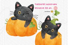 funny black cat in Pumpkin watercolor clipart set Product Image 4