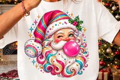 Funny Bubblegum Santa Sublimation PNG, Colorful Pink Christm Product Image 3