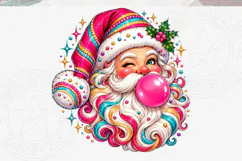 Funny Bubblegum Santa Sublimation PNG, Colorful Pink Christm Product Image 5