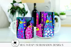 big and small mug with cute cat illustrations