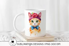 funny ginger cat sublimation design shown on a mug