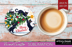 Funny Cats Xmas Round Coaster Christmas Coaster PNG Product Image 1