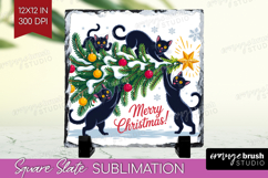 Funny Cats Xmas Slate PNG Christmas Square Slate Sublimation Product Image 1