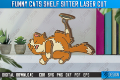 Funny Cats Shelf Sitters Laser Cut | Wooden Cat Figurine Product Image 1