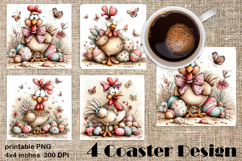 Happy Easter Square Coaster Sublimation. Funny chicken Product Image 1