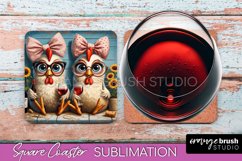 Funny Chicken with Wine Coaster Sublimation - Square Coaster