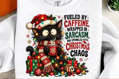 Funny Christmas Cat Sublimation PNG, Caffeine and Sarcasm Ho Product Image 2