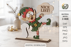 Funny Christmas Elf Laser Cut. Christmas Stand Decor SVG Product Image 1