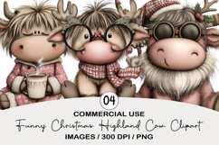 Funny Christmas Highland Cow Clipart Product Image 1