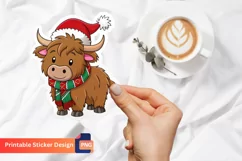 Funny Christmas Highland Cow Sticker, Funny Cow Sticker Product Image 1