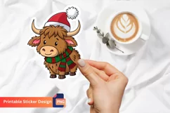 Funny Christmas Highland Cow Sticker, Funny Cow Sticker Product Image 1