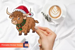 Funny Christmas Highland Cow Sticker, Funny Cow Sticker Product Image 1