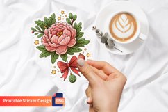 Funny Christmas Peony Flower Sticker, Christmas Floral Art Product Image 1