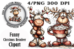 Funny Christmas Reindeer Clipart PNG Product Image 1