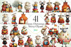 Funny Christmas Sheep Clipart Product Image 1