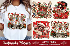 Funny Christmas Skeletons Sleighing Hair PNG Product Image 1
