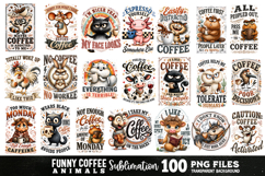 Funny Coffee Animals Sublimation Bundle 100 Designs PNG Product Image 2