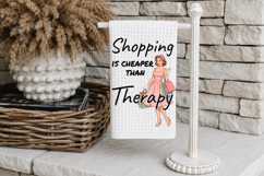 Funny Coffee Kitchen Towel, Retro Shopping Woman PNG Product Image 2