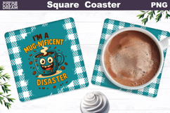 Funny Coffee Square Coaster | Coffee Quote Sublimation Product Image 1