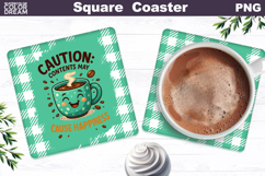 Funny Coffee Square Coaster | Coffee Quote Sublimation Product Image 1