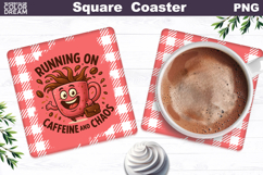 Funny Coffee Square Coaster | Coffee Quote Sublimation Product Image 1