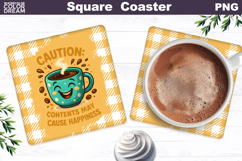 Funny Coffee Square Coaster | Coffee Quote Sublimation Product Image 1