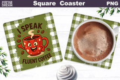 Funny Coffee Square Coaster | Coffee Quote Sublimation Product Image 1