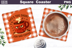 Funny Coffee Square Coaster | Coffee Quote Sublimation Product Image 1
