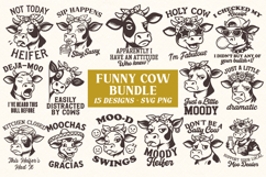 Funny Cow SVG PNG Bundle - 15 Farm Animal Sassy Designs Product Image 1